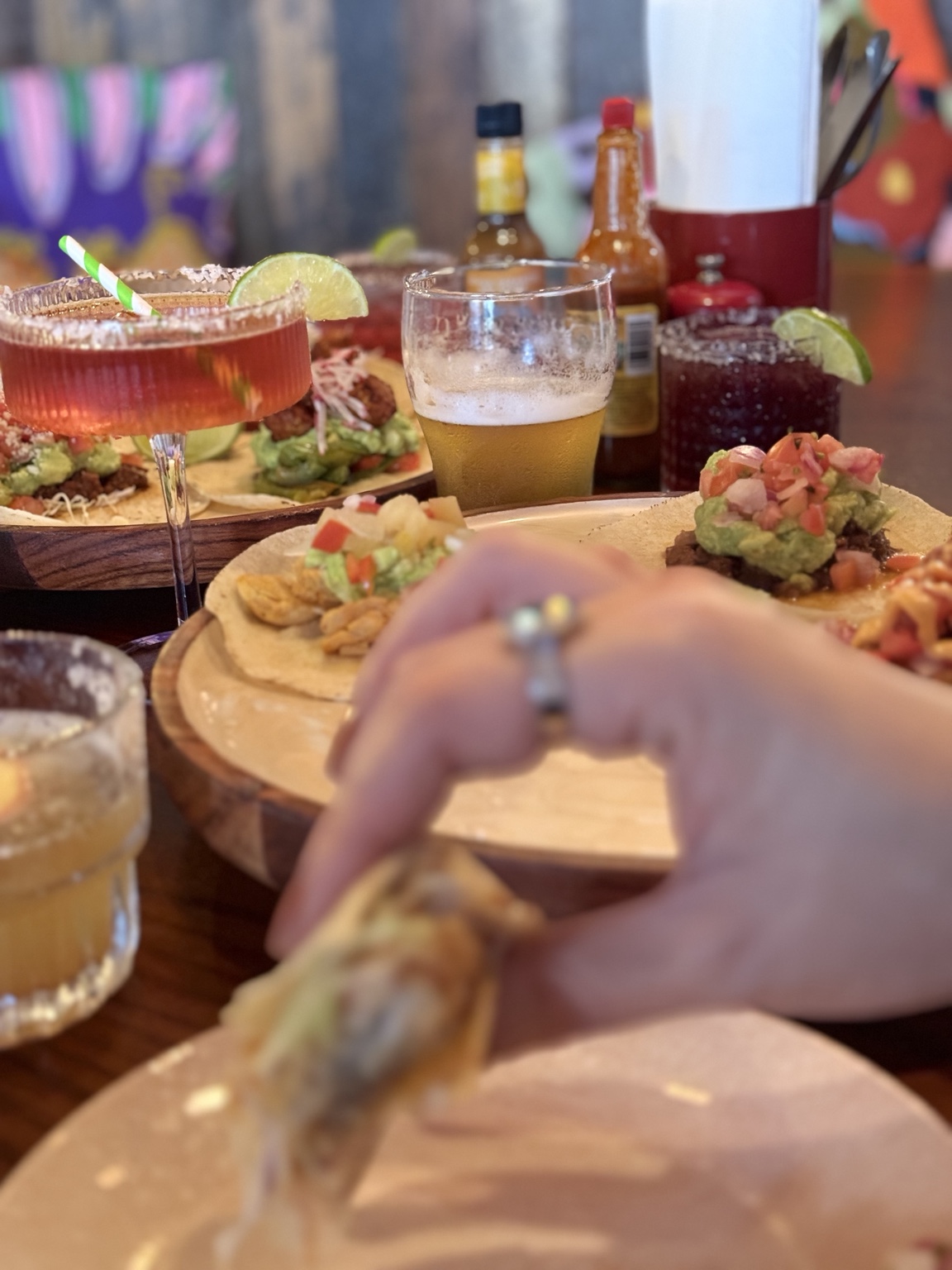 Shared plates and drinks for group celebrations