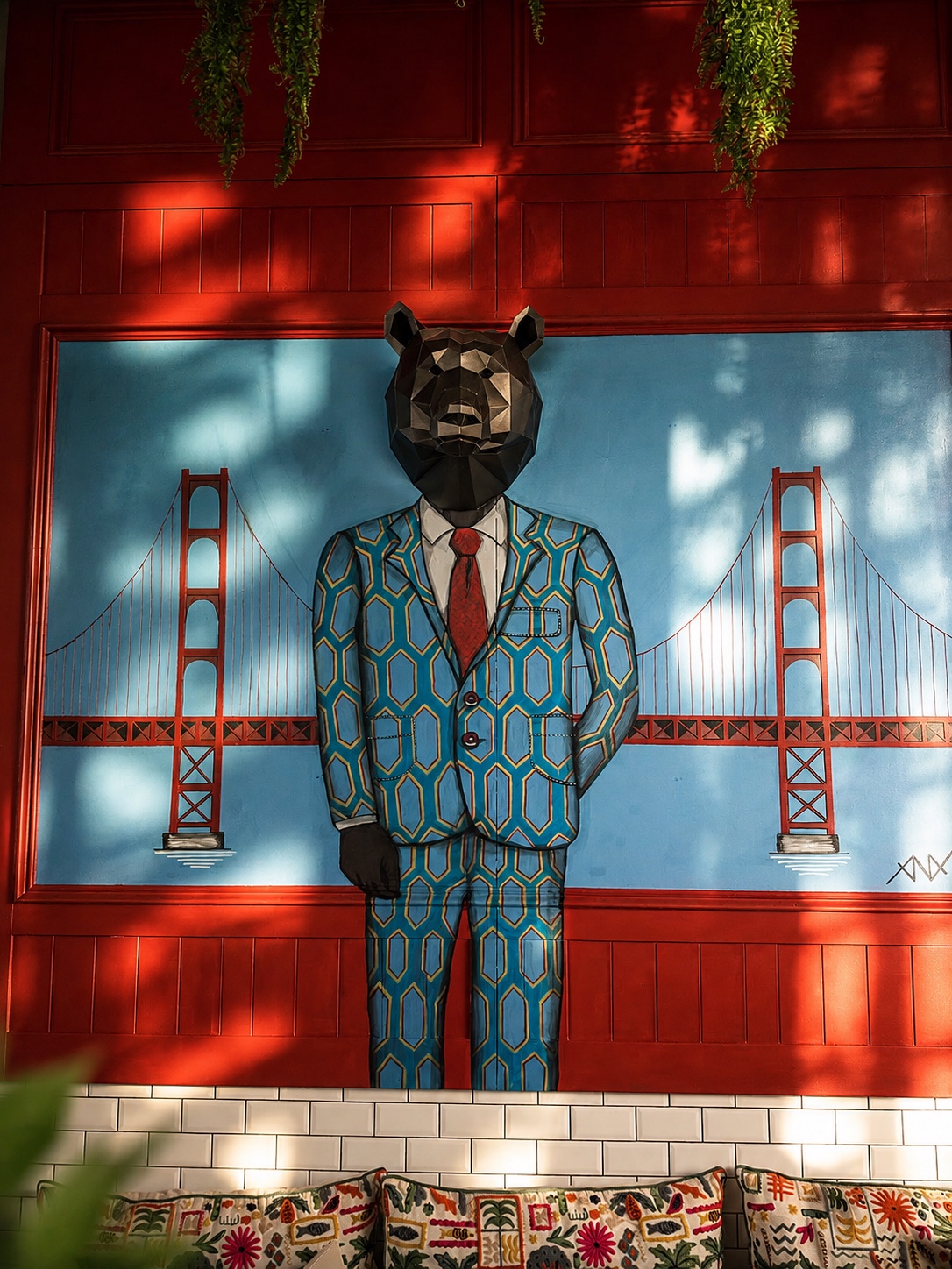 California Republic bear mural inside the restaurant